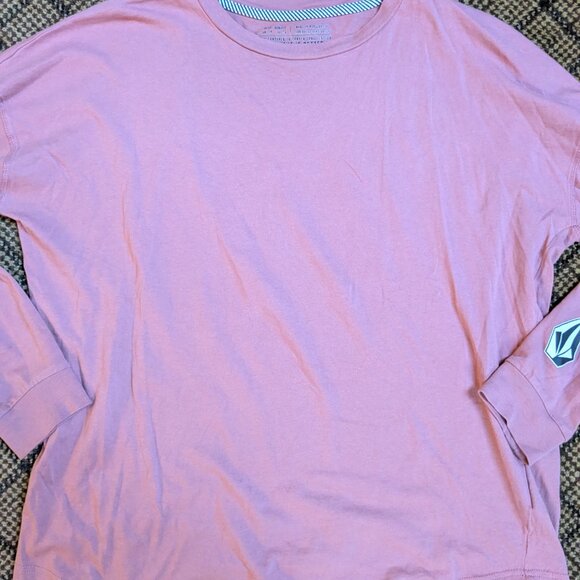 Volcom Men's Iconic Stone Long Sleeve T-Shirt Pink Size XS 100% Cotton Lounge - Picture 3 of 9